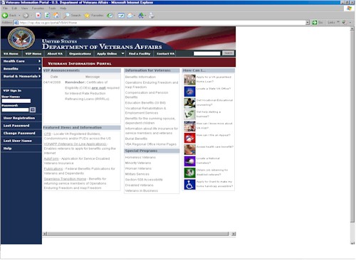 Screenshot of the VIP Main Login Page